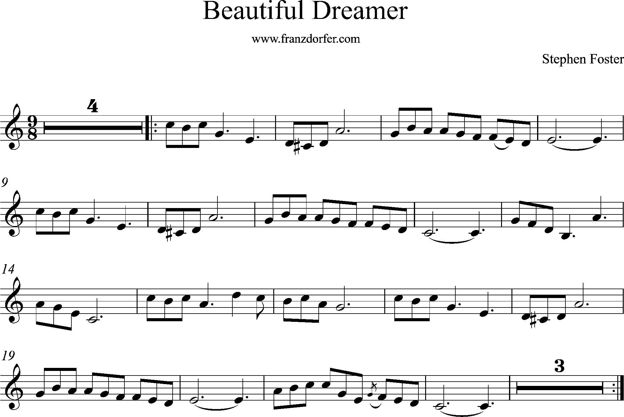 Geigennoten - Beautiful Dreamer, C-Dur